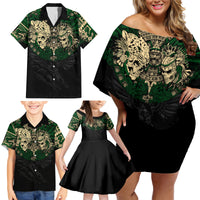 Aztec Warrior Skulls Family Matching Off Shoulder Short Dress and Hawaiian Shirt - Wonder Print Shop