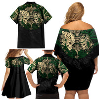 Aztec Warrior Skulls Family Matching Off Shoulder Short Dress and Hawaiian Shirt - Wonder Print Shop