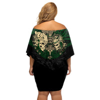 Aztec Warrior Skulls Family Matching Off Shoulder Short Dress and Hawaiian Shirt - Wonder Print Shop