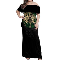 Aztec Warrior Skulls Off Shoulder Maxi Dress - Wonder Print Shop