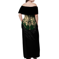 Aztec Warrior Skulls Off Shoulder Maxi Dress - Wonder Print Shop