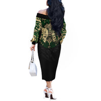 Aztec Warrior Skulls Off The Shoulder Long Sleeve Dress - Wonder Print Shop