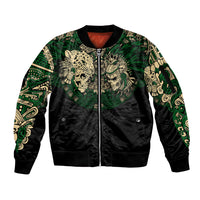 Aztec Warrior Skulls Sleeve Zip Bomber Jacket - Wonder Print Shop