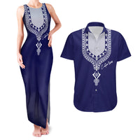 Printed Dashiki African Couples Matching Tank Maxi Dress and Hawaiian Shirt Blue - Wonder Print Shop