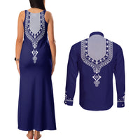 Printed Dashiki African Couples Matching Tank Maxi Dress and Long Sleeve Button Shirt Blue - Wonder Print Shop