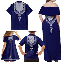 Printed Dashiki African Family Matching Off Shoulder Maxi Dress and Hawaiian Shirt Blue - Wonder Print Shop