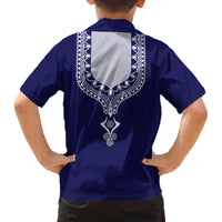 Printed Dashiki African Family Matching Off Shoulder Short Dress and Hawaiian Shirt Blue - Wonder Print Shop