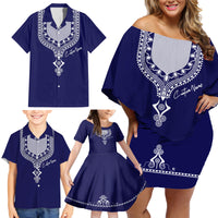 Printed Dashiki African Family Matching Off Shoulder Short Dress and Hawaiian Shirt Blue - Wonder Print Shop