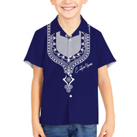 Printed Dashiki African Family Matching Off Shoulder Short Dress and Hawaiian Shirt Blue - Wonder Print Shop