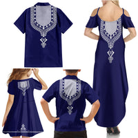 Printed Dashiki African Family Matching Summer Maxi Dress and Hawaiian Shirt Blue - Wonder Print Shop