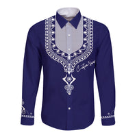 Printed Dashiki African Long Sleeve Button Shirt Blue - Wonder Print Shop