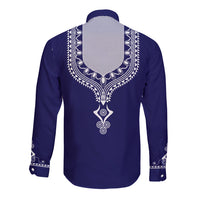 Printed Dashiki African Long Sleeve Button Shirt Blue - Wonder Print Shop