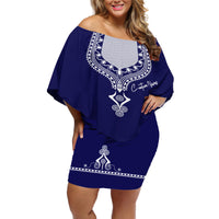 Printed Dashiki African Off Shoulder Short Dress Blue - Wonder Print Shop