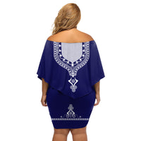 Printed Dashiki African Off Shoulder Short Dress Blue - Wonder Print Shop