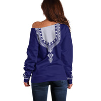 Printed Dashiki African Off Shoulder Sweater Blue - Wonder Print Shop