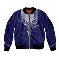 Printed Dashiki African Sleeve Zip Bomber Jacket Blue - Wonder Print Shop
