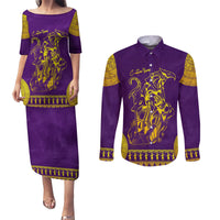 Anubis and Horus Couples Matching Puletasi and Long Sleeve Button Shirt Egyptian God Purple - Wonder Print Shop