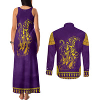 Anubis and Horus Couples Matching Tank Maxi Dress and Long Sleeve Button Shirt Egyptian God Purple - Wonder Print Shop