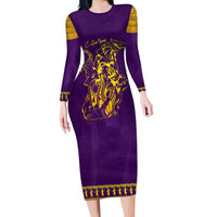 Anubis and Horus Family Matching Long Sleeve Bodycon Dress and Hawaiian Shirt Egyptian God Purple - Wonder Print Shop