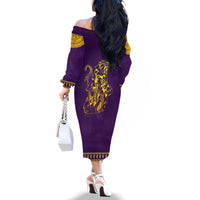 Anubis and Horus Family Matching Off Shoulder Long Sleeve Dress and Hawaiian Shirt Egyptian God Purple - Wonder Print Shop