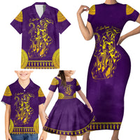 Anubis and Horus Family Matching Short Sleeve Bodycon Dress and Hawaiian Shirt Egyptian God Purple - Wonder Print Shop