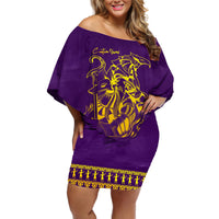 Anubis and Horus Off Shoulder Short Dress Egyptian God Purple - Wonder Print Shop