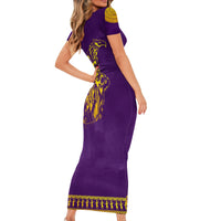 Anubis and Horus Short Sleeve Bodycon Dress Egyptian God Purple - Wonder Print Shop