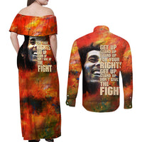 Reggae Legend Bob Couples Matching Off Shoulder Maxi Dress and Long Sleeve Button Shirt Retro Style - Wonder Print Shop