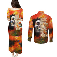 Reggae Legend Bob Couples Matching Puletasi and Long Sleeve Button Shirt Retro Style - Wonder Print Shop