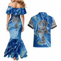 Ankh On Blue Couples Matching Mermaid Dress and Hawaiian Shirt Pan African - Wonder Print Shop