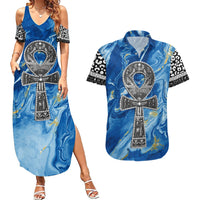 Ankh On Blue Couples Matching Summer Maxi Dress and Hawaiian Shirt Pan African - Wonder Print Shop