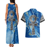 Ankh On Blue Couples Matching Tank Maxi Dress and Hawaiian Shirt Pan African - Wonder Print Shop