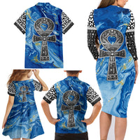 Ankh On Blue Family Matching Long Sleeve Bodycon Dress and Hawaiian Shirt Pan African - Wonder Print Shop
