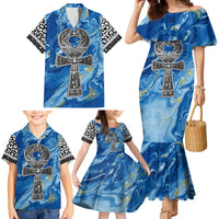 Ankh On Blue Family Matching Mermaid Dress and Hawaiian Shirt Pan African - Wonder Print Shop