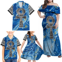Ankh On Blue Family Matching Off Shoulder Maxi Dress and Hawaiian Shirt Pan African - Wonder Print Shop