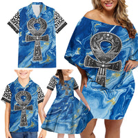 Ankh On Blue Family Matching Off Shoulder Short Dress and Hawaiian Shirt Pan African - Wonder Print Shop