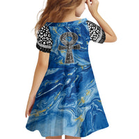 Ankh On Blue Family Matching Short Sleeve Bodycon Dress and Hawaiian Shirt Pan African - Wonder Print Shop