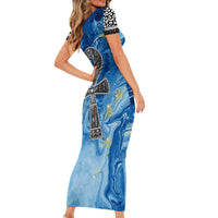 Ankh On Blue Family Matching Short Sleeve Bodycon Dress and Hawaiian Shirt Pan African - Wonder Print Shop
