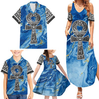 Ankh On Blue Family Matching Summer Maxi Dress and Hawaiian Shirt Pan African - Wonder Print Shop