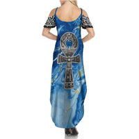 Ankh On Blue Family Matching Summer Maxi Dress and Hawaiian Shirt Pan African - Wonder Print Shop