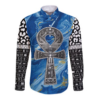 Ankh On Blue Long Sleeve Button Shirt Pan African - Wonder Print Shop