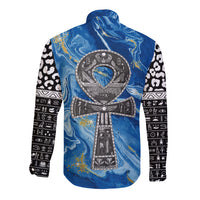 Ankh On Blue Long Sleeve Button Shirt Pan African - Wonder Print Shop