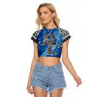 Ankh On Blue Raglan Cropped T Shirt Pan African - Wonder Print Shop