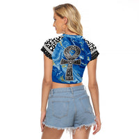 Ankh On Blue Raglan Cropped T Shirt Pan African - Wonder Print Shop