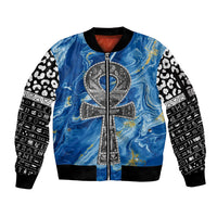 Ankh On Blue Sleeve Zip Bomber Jacket Pan African - Wonder Print Shop