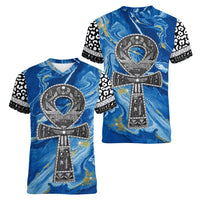 Ankh On Blue Women V Neck T Shirt Pan African - Wonder Print Shop