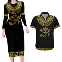 Eyes Of Horus Couples Matching Long Sleeve Bodycon Dress and Hawaiian Shirt Egyptian Art - Wonder Print Shop
