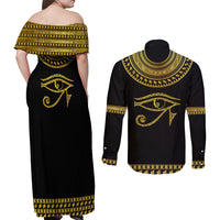 Eyes Of Horus Couples Matching Off Shoulder Maxi Dress and Long Sleeve Button Shirt Egyptian Art - Wonder Print Shop