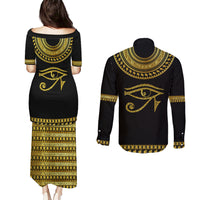 Eyes Of Horus Couples Matching Puletasi and Long Sleeve Button Shirt Egyptian Art - Wonder Print Shop