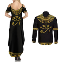 Eyes Of Horus Couples Matching Summer Maxi Dress and Long Sleeve Button Shirt Egyptian Art - Wonder Print Shop